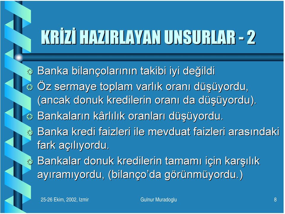 Bankaların n kârlk rlılık k oranları düşüyordu.