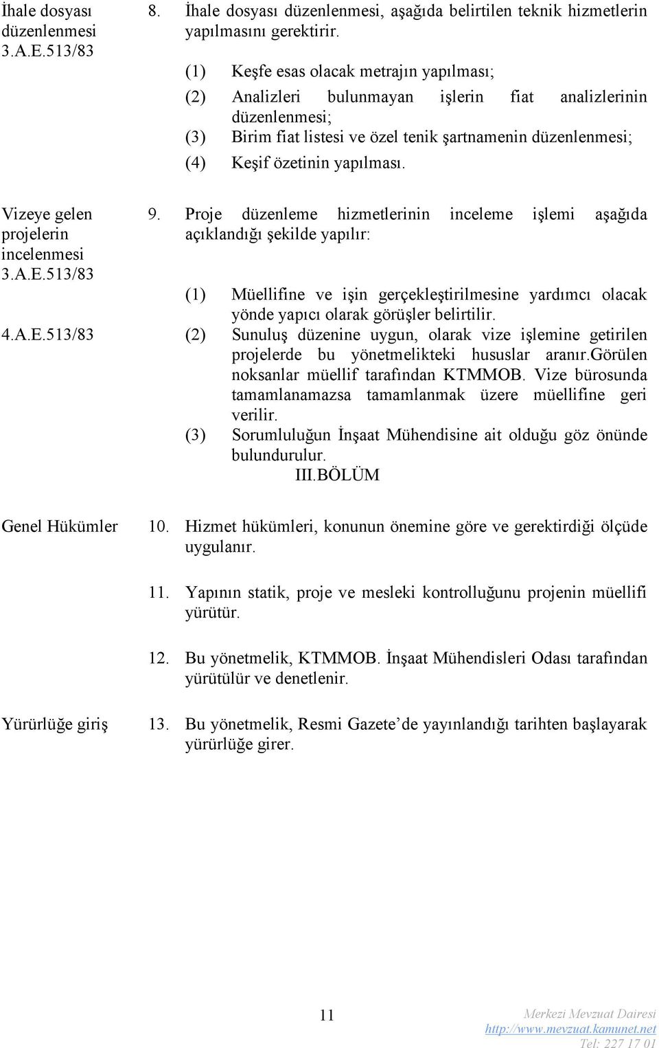 yapılması. Vizeye gelen projelerin incelenmesi 3.A.E.513/83 9.