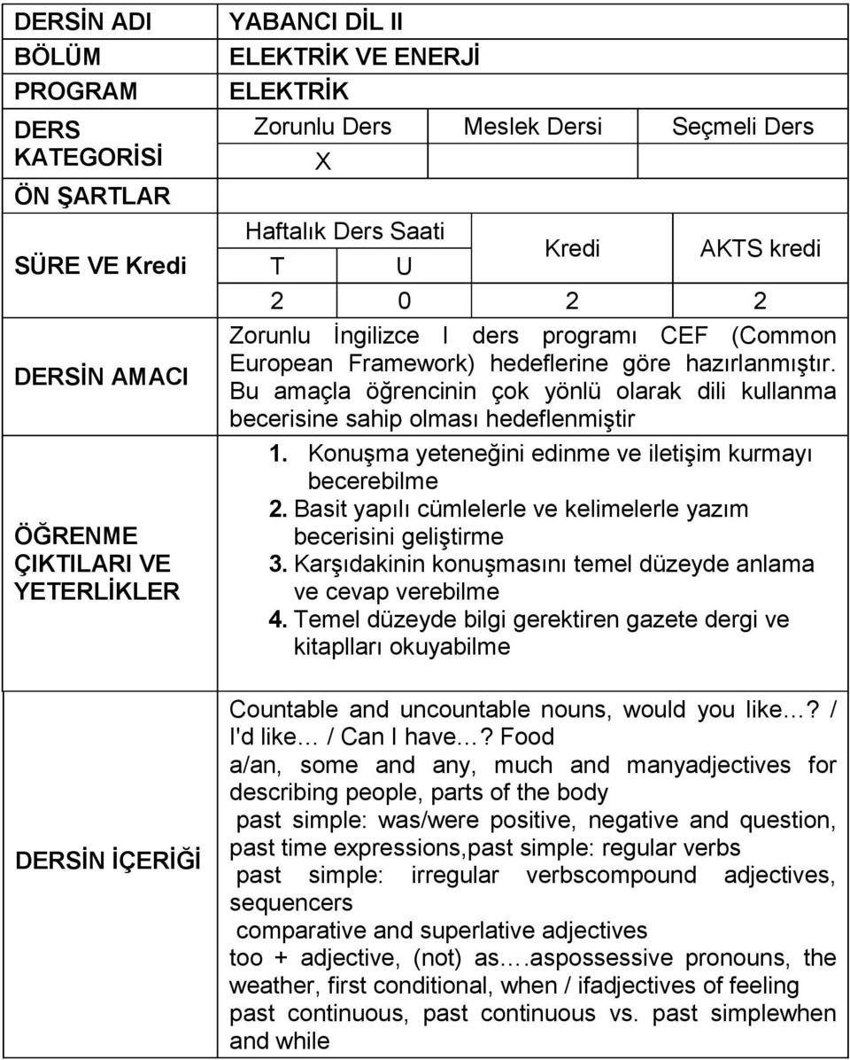 Basit yapılı cümlelerle ve kelimelerle yazım becerisini geliştirme 3. Karşıdakinin konuşmasını temel düzeyde anlama ve cevap verebilme 4.