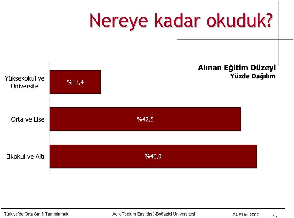 Alınan Eğitim Düzeyi Yüzde