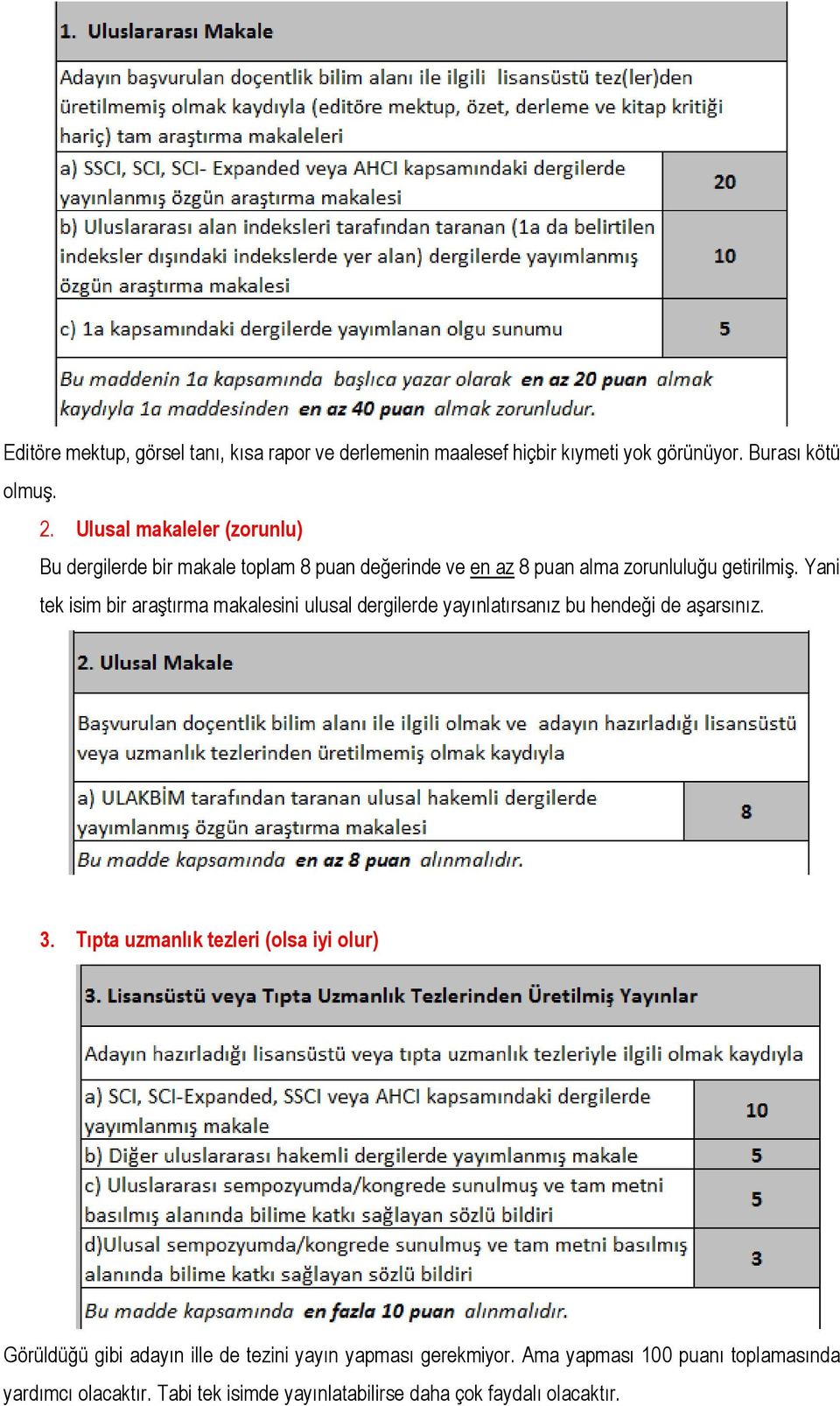 Yani tek isim bir araştırma makalesini ulusal dergilerde yayınlatırsanız bu hendeği de aşarsınız. 3.