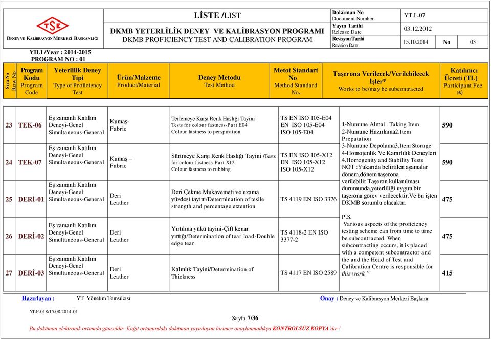 uzama yüzdesi tayini/determination of tesile strength and percentage extention TS EN ISO 105-E04 EN ISO 105-E04 ISO 105-E04 TS EN ISO 105-X12 EN ISO 105-X12 ISO 105-X12 2-Numune Hazırlama2.