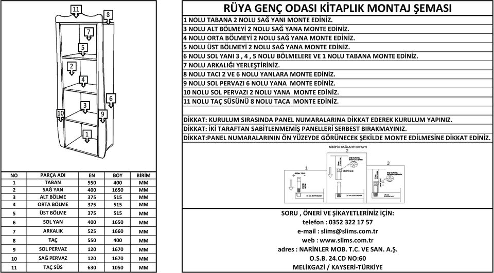 8 NOLU TACI 2 VE 6 NOLU YANLARA MONTE EDİNİZ. 9 NOLU SOL PERVAZI 6 NOLU YANA MONTE EDİNİZ. 10 NOLU SOL PERVAZI 2 NOLU YANA MONTE EDİNİZ. 11 NOLU TAÇ SÜSÜNÜ 8 NOLU TACA MONTE EDİNİZ.