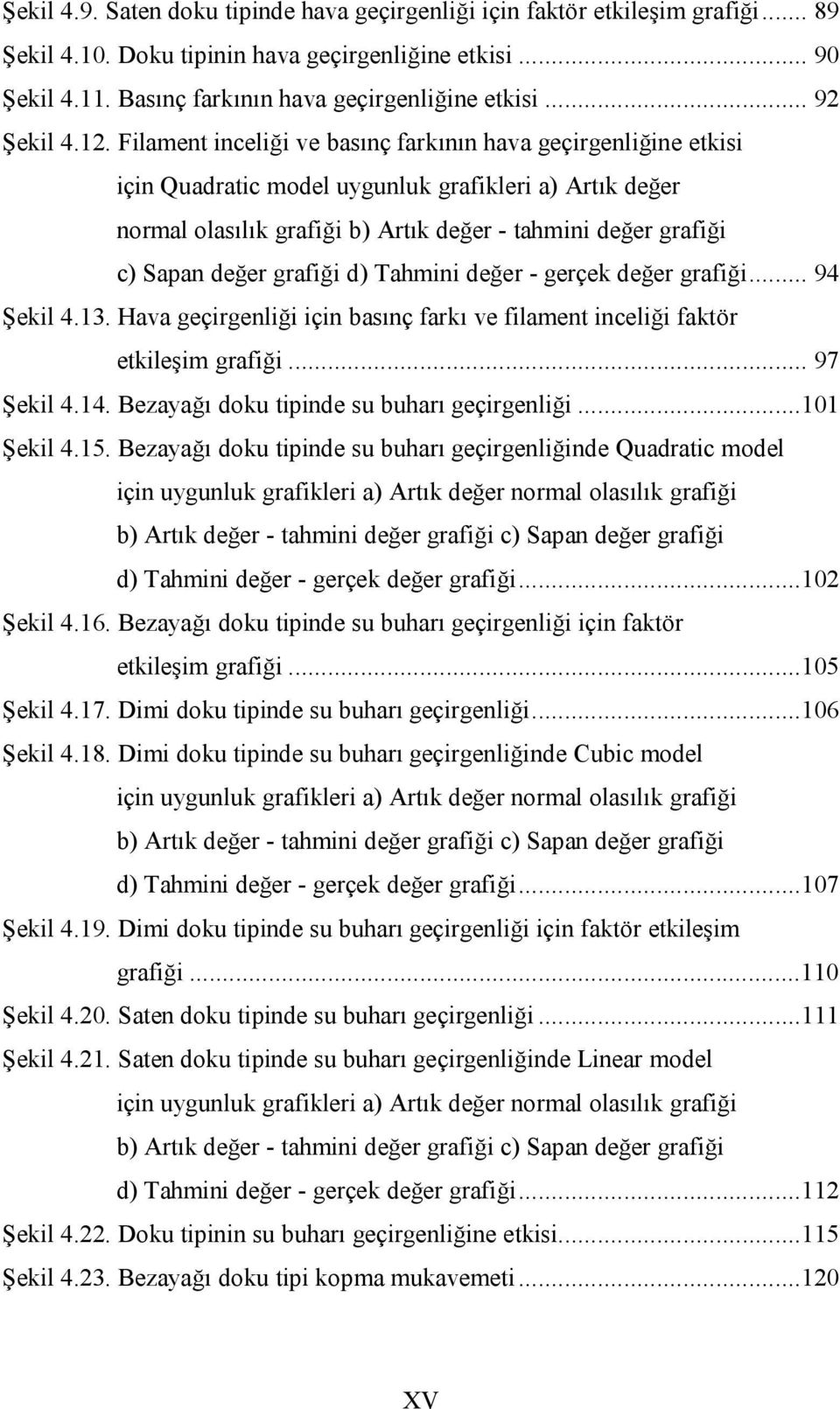 Filament inceliği ve basınç farkının hava geçirgenliğine etkisi için Quadratic model uygunluk grafikleri a) Artık değer normal olasılık grafiği b) Artık değer - tahmini değer grafiği c) Sapan değer