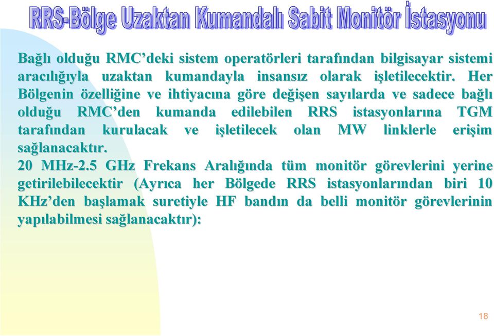 kurulacak ve işletilecek olan MW linklerle erişim sağlanacaktır. 20 MHz-2.