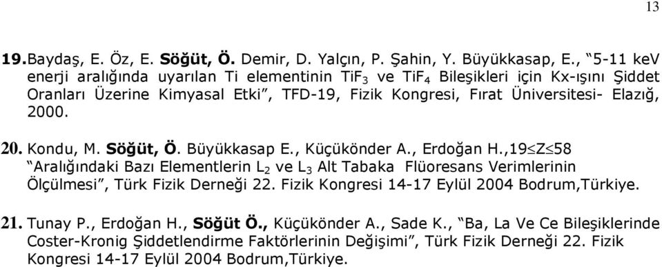 Elazığ, 2000. 20. Kondu, M. Söğüt, Ö. Büyükkasap E., Küçükönder A., Erdoğan H.