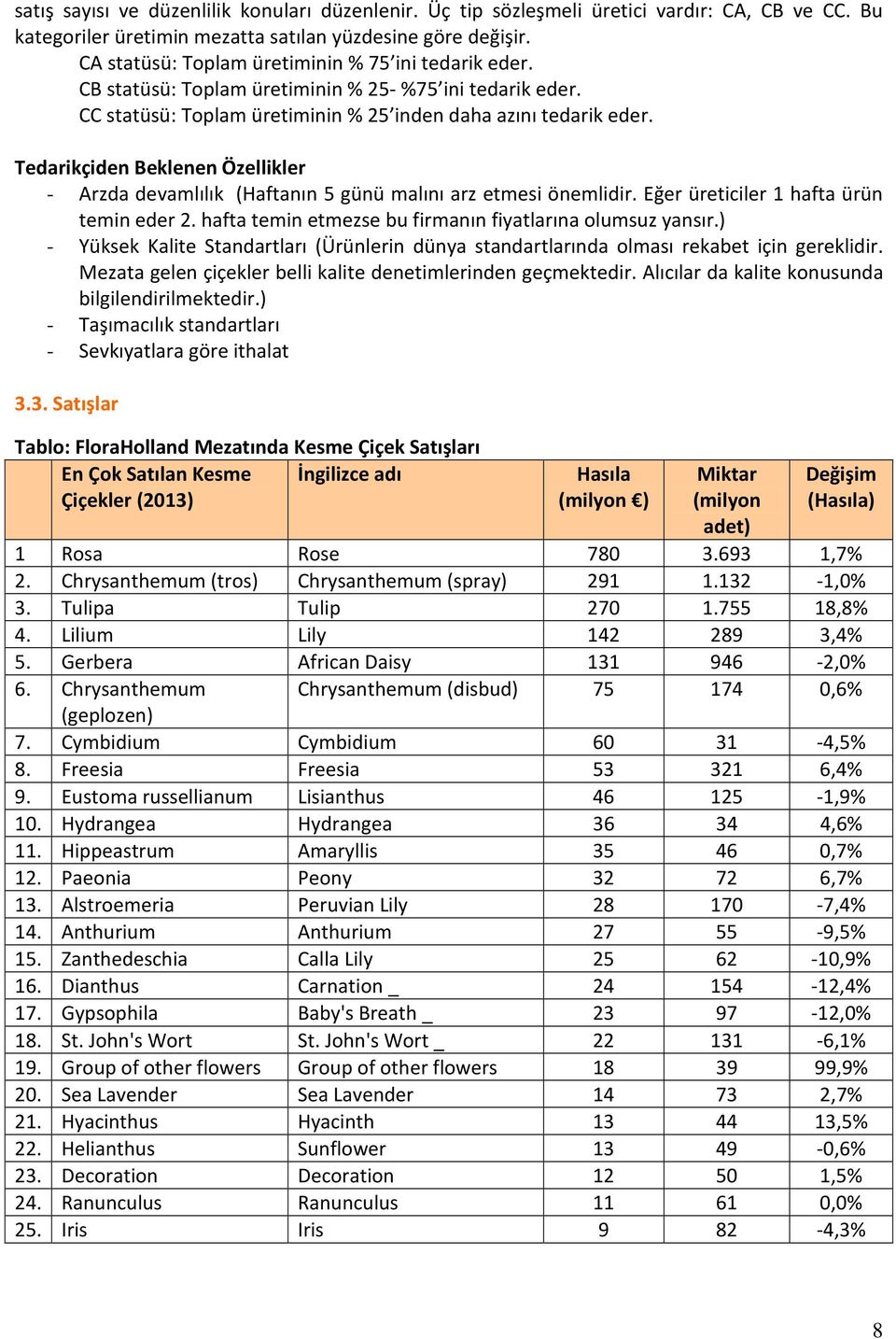 Tedarikçiden Beklenen Özellikler - Arzda devamlılık (Haftanın 5 günü malını arz etmesi önemlidir. Eğer üreticiler 1 hafta ürün temin eder 2. hafta temin etmezse bu firmanın fiyatlarına olumsuz yansır.