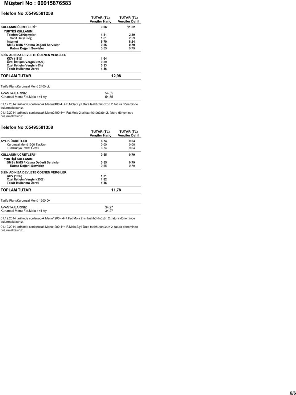 TUTAR 12,98 AVANTAJLARINIZ 54,55 Kurumsal Menu-Fat.Mola 4+4 Ay 54,55 Telefon No :05495581358 Kurumsal Menü1200 Tar.