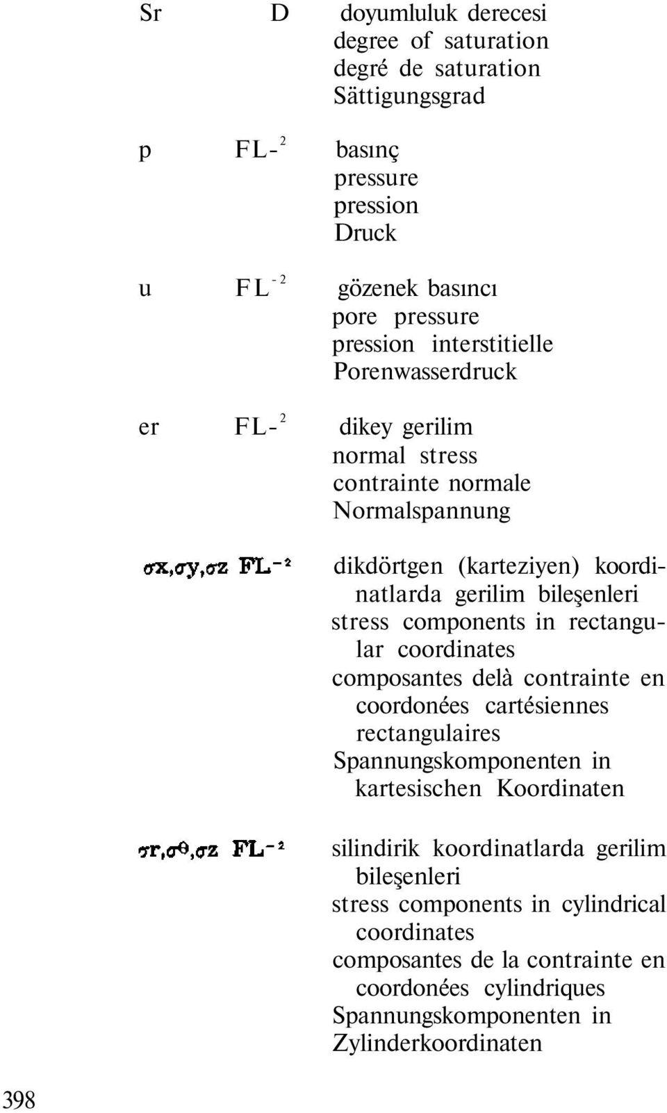 components in rectangular coordinates composantes delà contrainte en coordonées cartésiennes rectangulaires Spannungskomponenten in kartesischen Koordinaten silindirik