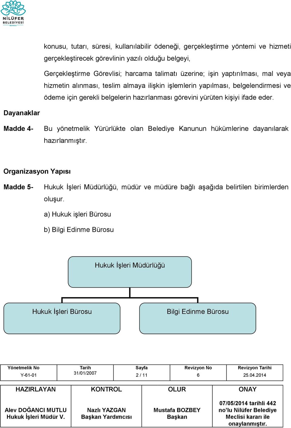 kişiyi ifade eder. Dayanaklar Madde 4- Bu yönetmelik Yürürlükte olan Belediye Kanunun hükümlerine dayanılarak hazırlanmıştır.