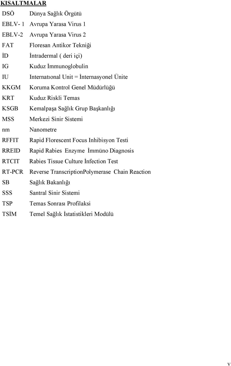 Merkezi Sinir Sistemi nm Nanometre RFFIT Rapid Florescent Focus Inhibisyon Testi RREID Rapid Rabies Enzyme İmmüno Diagnosis RTCIT Rabies Tissue Culture İnfection