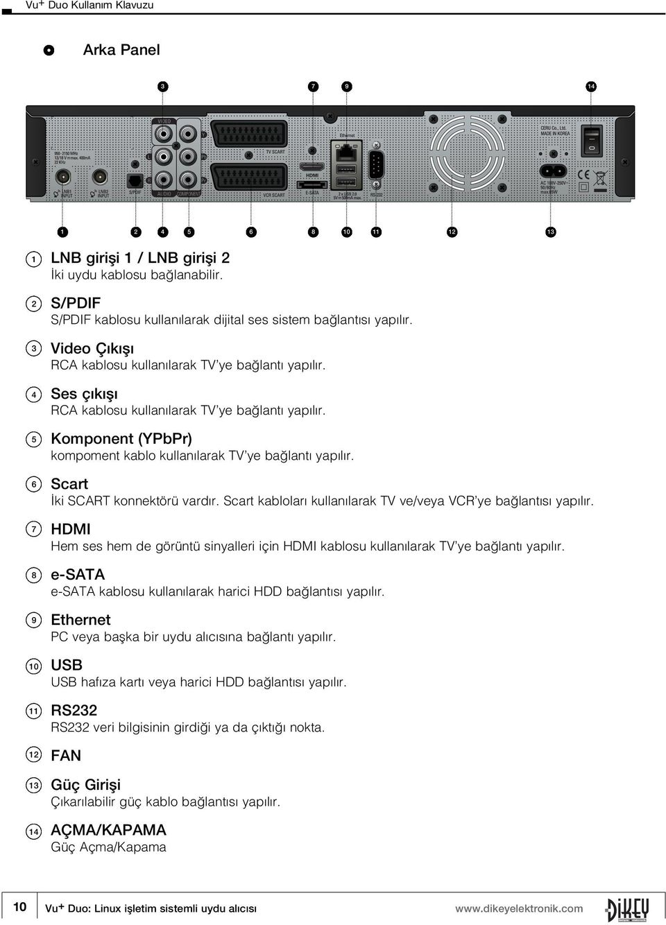 Komponent (YPbPr) kompoment kablo kullan larak TV ye ba lant yap l r. Scart ki SCART konnektörü vard r. Scart kablolar kullan larak TV ve/veya VCR ye ba lant s yap l r.