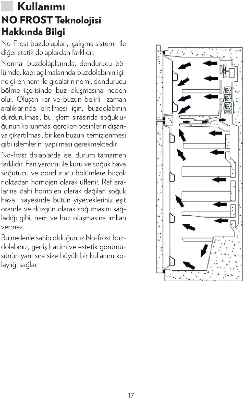 Oluşan kar ve buzun belirli zaman aralıklarında eritilmesi için, buzdolabının durdurulması, bu işlem sırasında soğukluğunun korunması gereken besinlerin dışarıya çıkartılması, biriken buzun