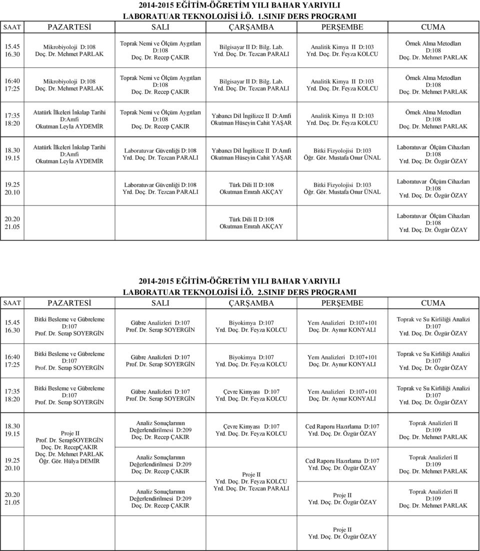 15 Laboratuvar Güvenliği Yabancı Dil İngilizce II 19.25 20.10 Laboratuvar Güvenliği Türk Dili II 20.20 21.05 Türk Dili II LABORATUAR TEKNOLOJİSİ İ.Ö. 2.SINIF DERS PROGRAMI 15.