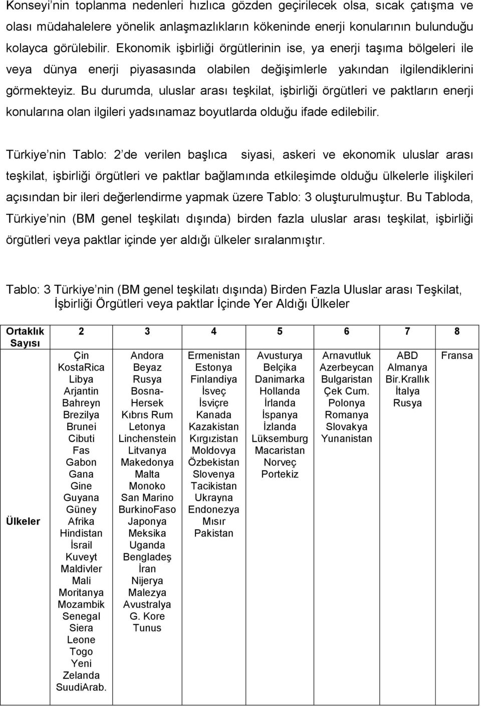 Bu durumda, uluslar arası teşkilat, işbirliği örgütleri ve paktların enerji konularına olan ilgileri yadsınamaz boyutlarda olduğu ifade edilebilir.