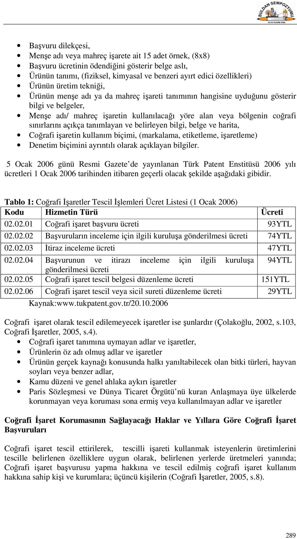 sınırlarını açıkça tanımlayan ve belirleyen bilgi, belge ve harita, Coğrafi işaretin kullanım biçimi, (markalama, etiketleme, işaretleme) Denetim biçimini ayrıntılı olarak açıklayan bilgiler.