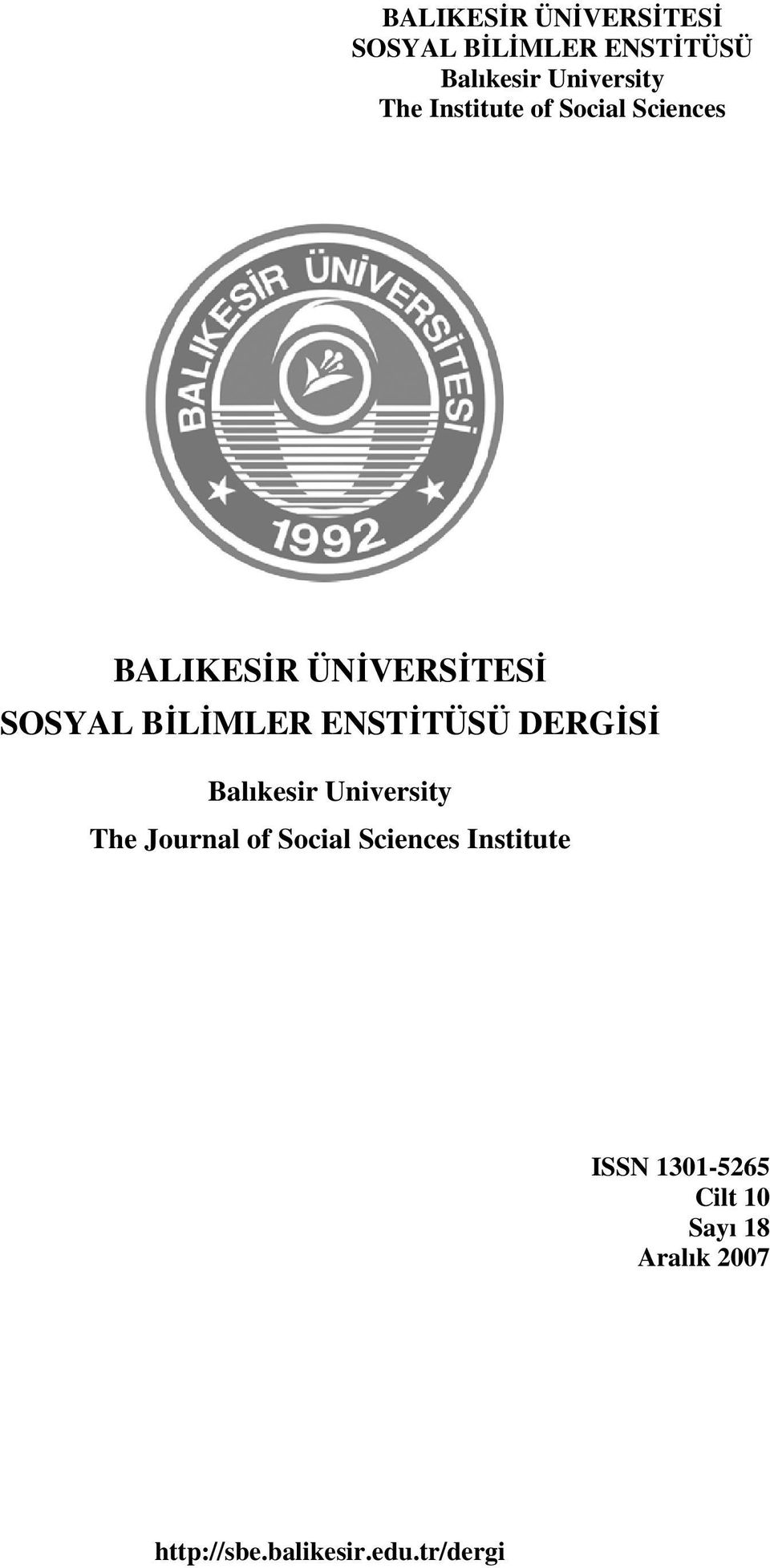 ENSTİTÜSÜ DERGİSİ Balıkesir University The Journal of Social Sciences