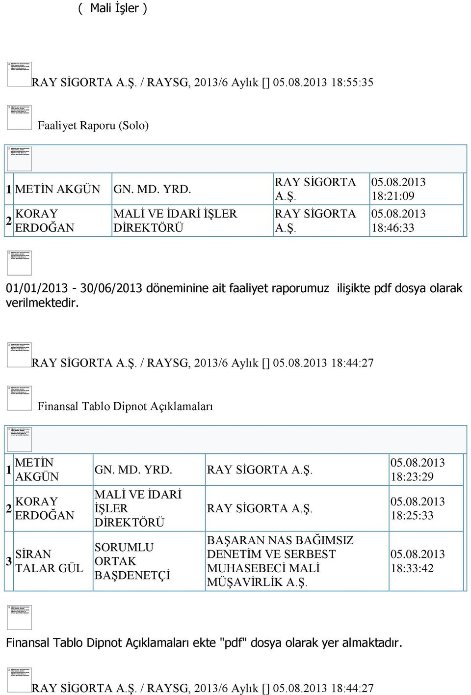 / RAYSG, 2013/6 Aylık [] 18:44:27 Finansal Tablo Dipnot Açıklamaları 1 METİN AKGÜN GN. MD. YRD.