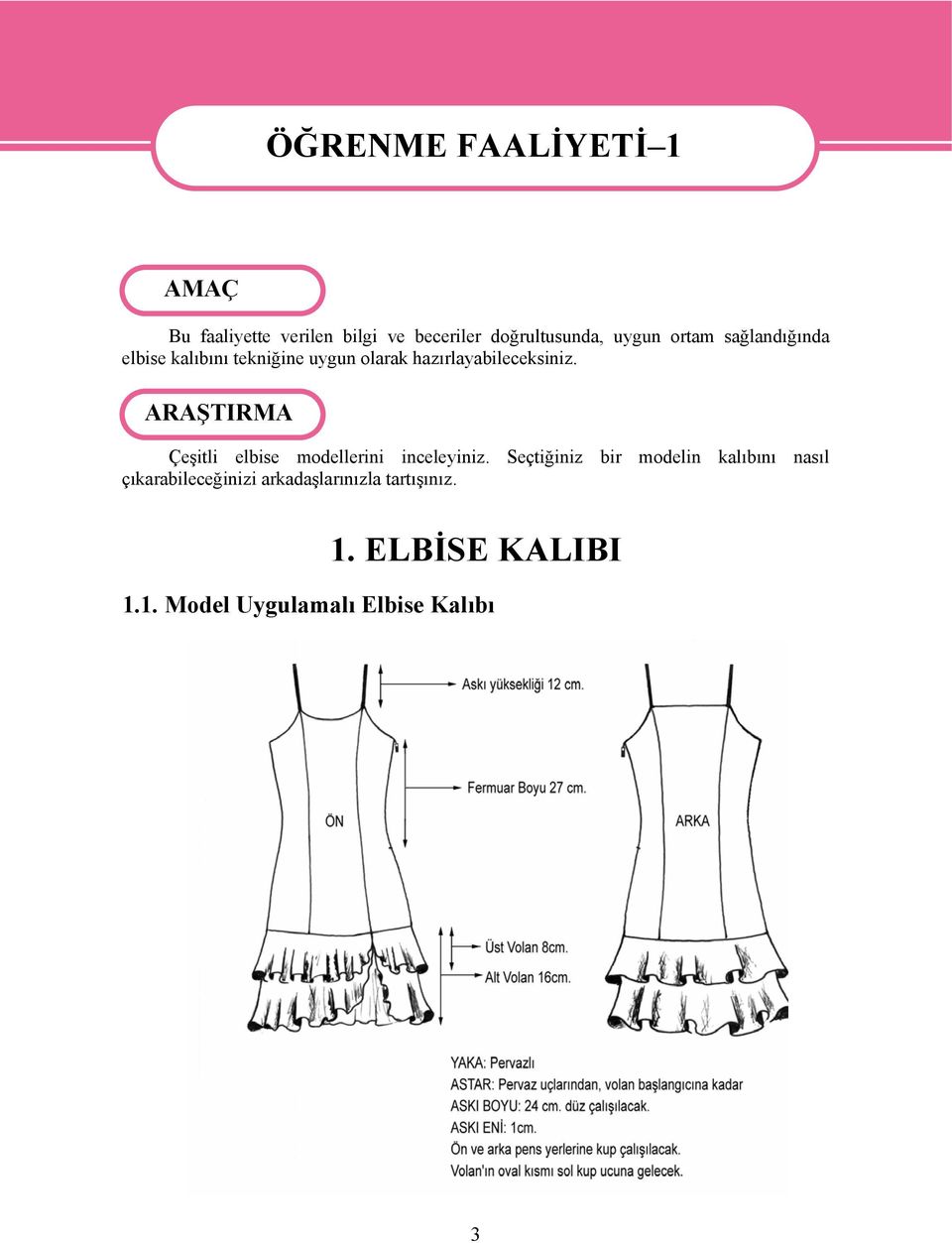 hazırlayabileceksiniz. ARAŞTIRMA Çeşitli elbise modellerini inceleyiniz.