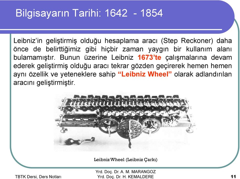 Bunun üzerine Leibniz 1673 te çalışmalarına devam ederek geliştirmiş olduğu aracı tekrar gözden