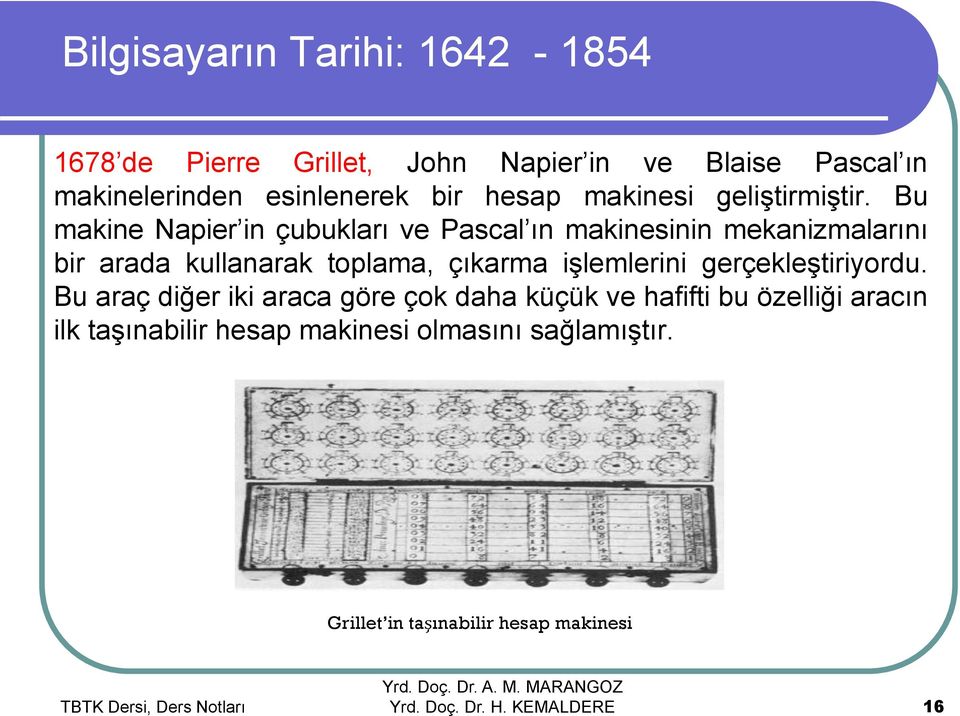 Bu makine Napier in çubukları ve Pascal ın makinesinin mekanizmalarını bir arada kullanarak toplama, çıkarma