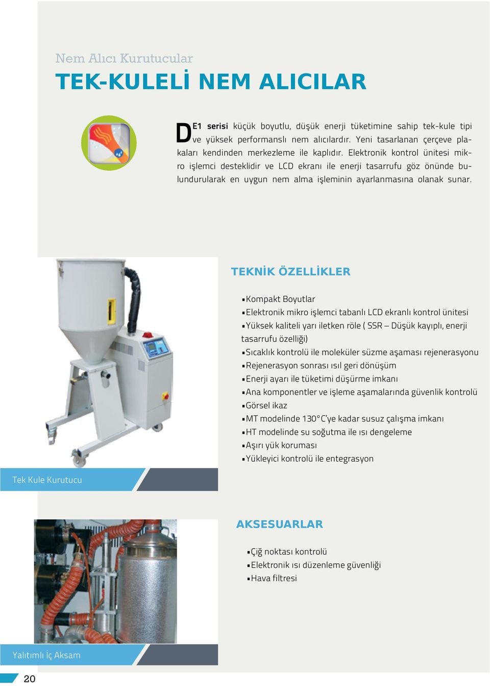 Elektronik kontrol ünitesi mikro işlemci desteklidir ve LCD ekranı ile enerji tasarrufu göz önünde bulundurularak en uygun nem alma işleminin ayarlanmasına olanak sunar.