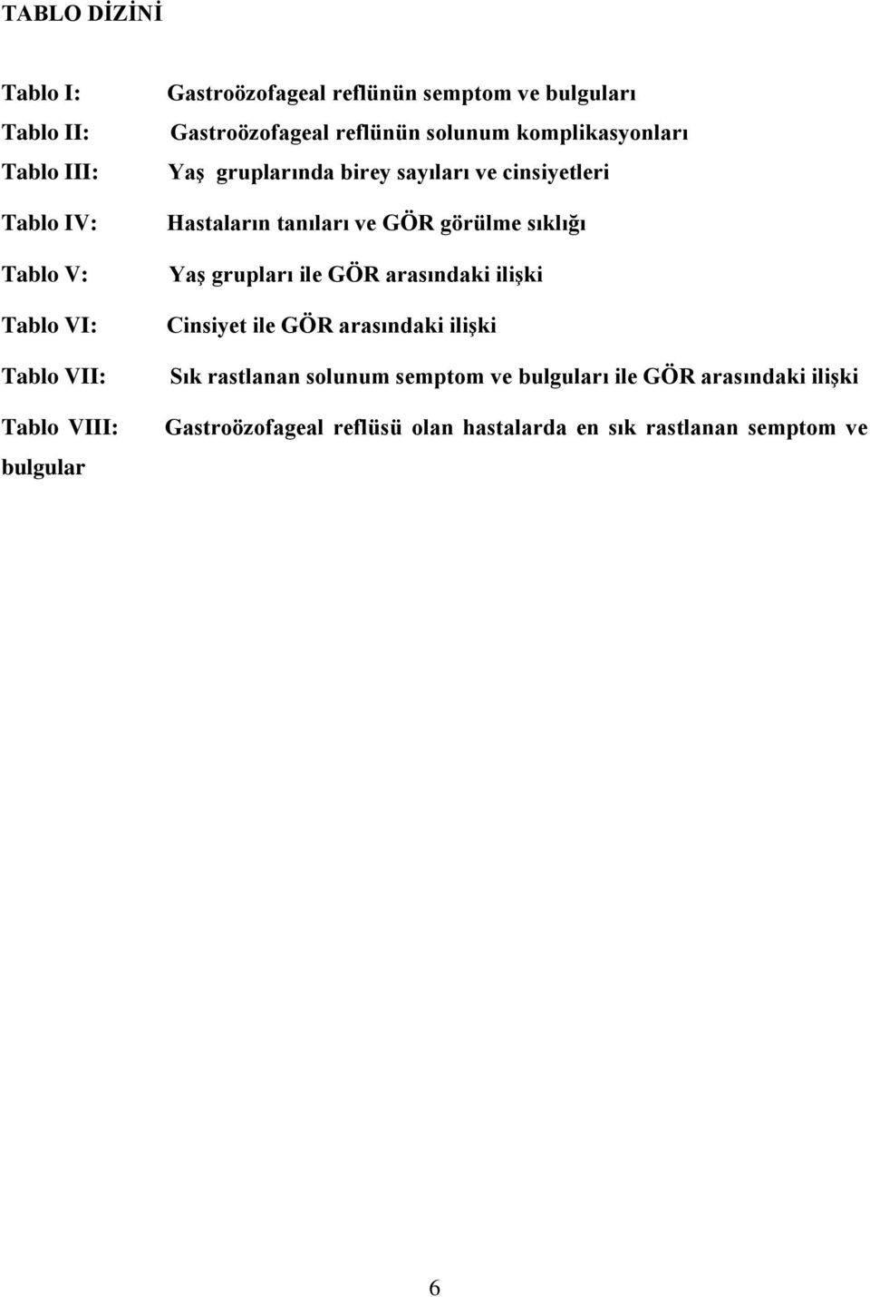 cinsiyetleri Hastaların tanıları ve GÖR görülme sıklığı YaĢ grupları ile GÖR arasındaki iliģki Cinsiyet ile GÖR arasındaki