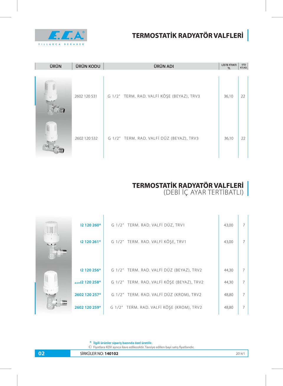 VA L F İ D Ü Z ( B E YA Z ), T R V 3 36,0 TERMOSTATİK RADYATÖR VALFLERİ (DEBİ İÇ AYAR TERTİBAI) 60 0 60* / T E R M. R A D.