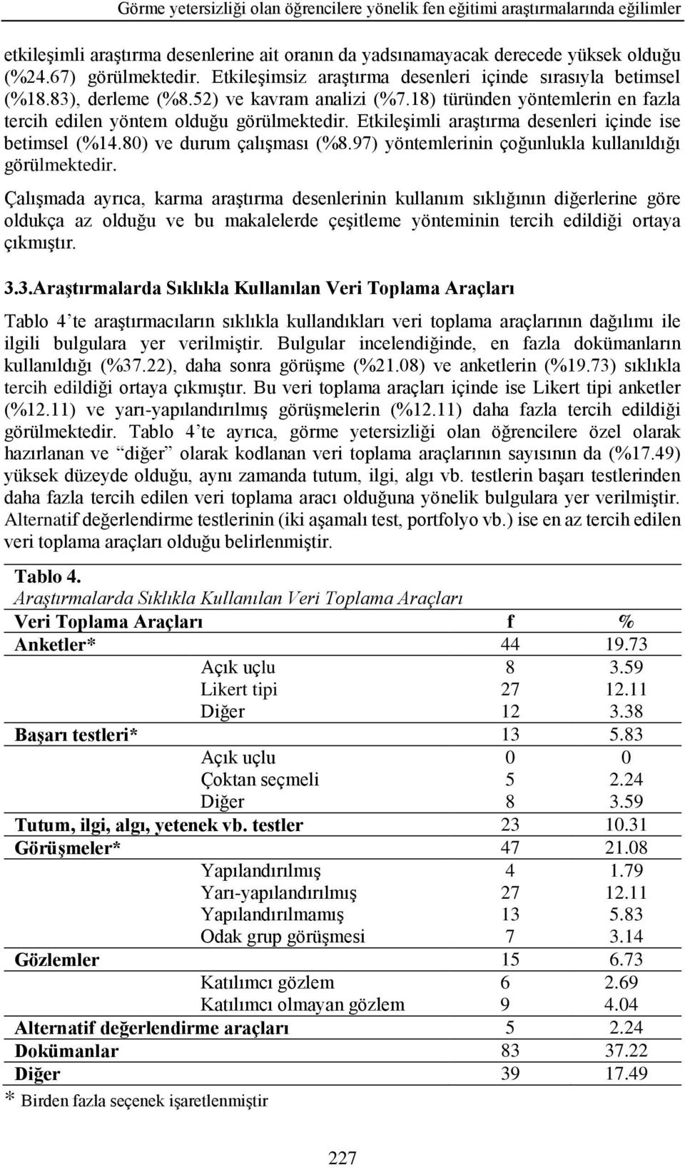 Etkileşimli araştırma desenleri içinde ise betimsel (%14.80) ve durum çalışması (%8.97) yöntemlerinin çoğunlukla kullanıldığı görülmektedir.