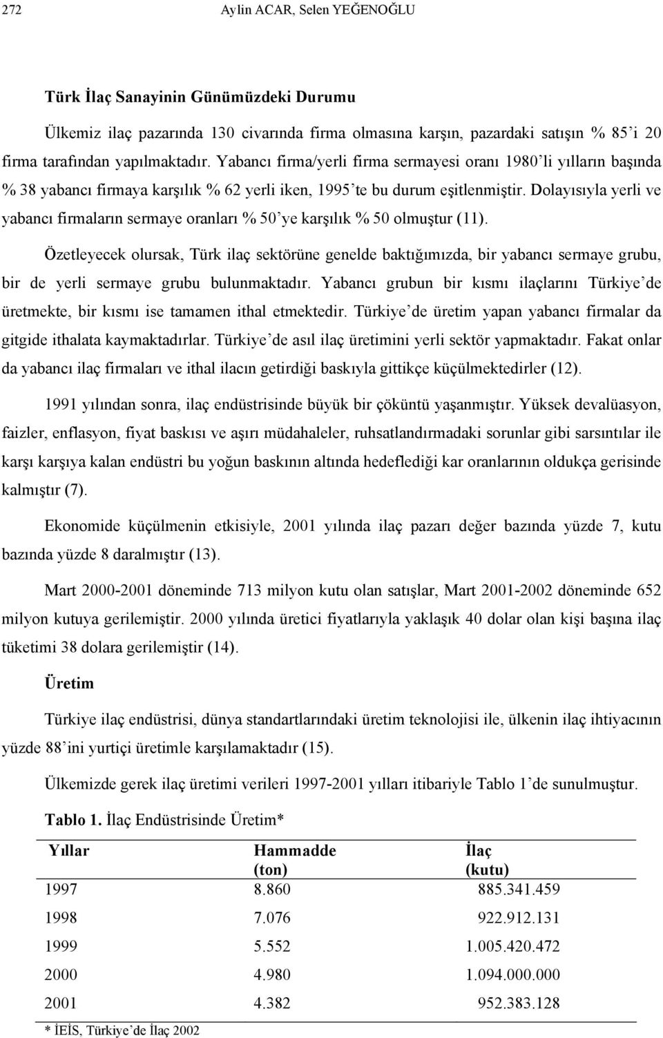 Dolayısıyla yerli ve yabancı firmaların sermaye oranları % 50 ye karşılık % 50 olmuştur (11).