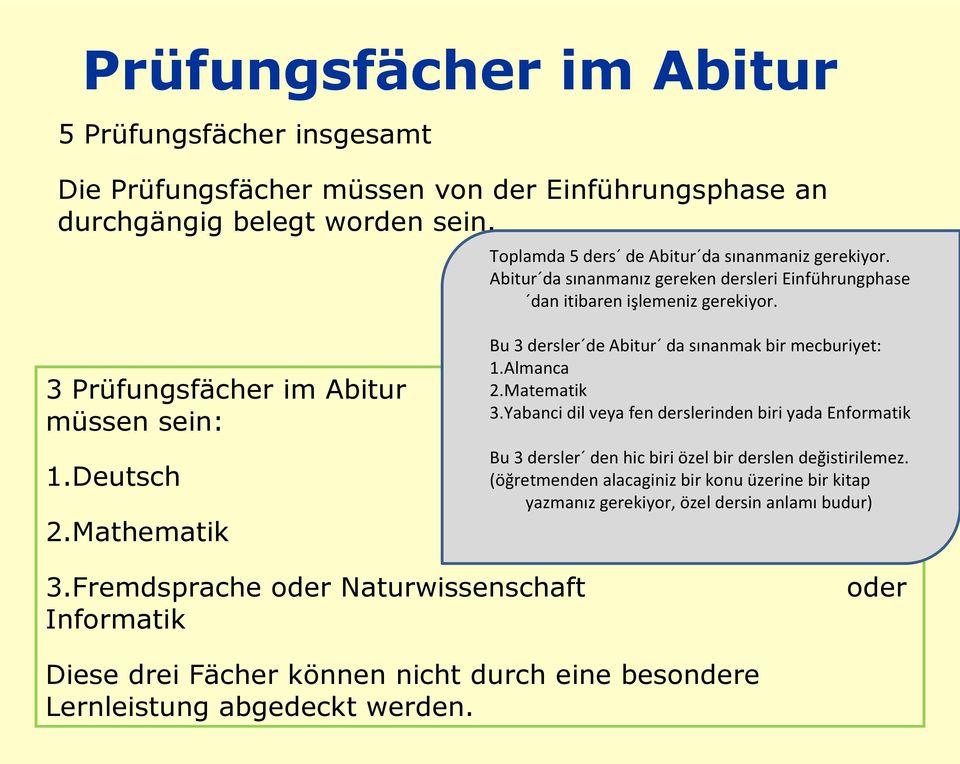 Mathematik Bu 3 dersler de Abitur da sınanmak bir mecburiyet: 1.Almanca 2.Matematik 3.