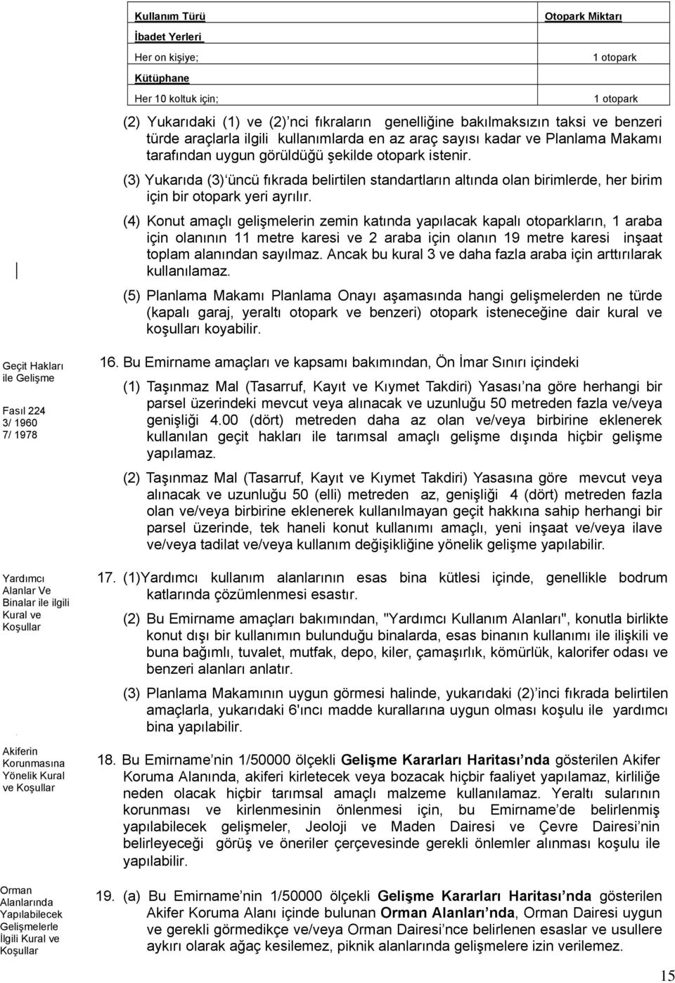 (3) Yukarıda (3) üncü fıkrada belirtilen standartların altında olan birimlerde, her birim için bir otopark yeri ayrılır.