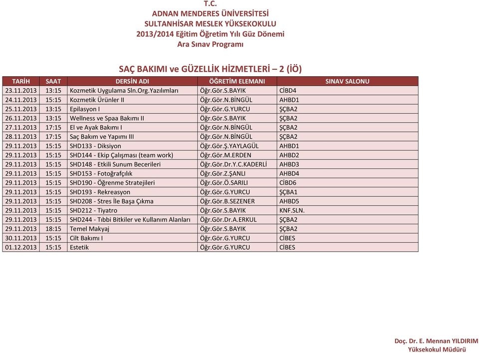 11.2013 15:15 SHD133 - Diksiyon Öğr.Gör.Ş.YAYLAGÜL AHBD1 29.11.2013 15:15 SHD144 - Ekip Çalışması (team work) Öğr.Gör.M.ERDEN AHBD2 29.11.2013 15:15 SHD148 - Etkili Sunum Becerileri Öğr.Gör.Dr.Y.C.