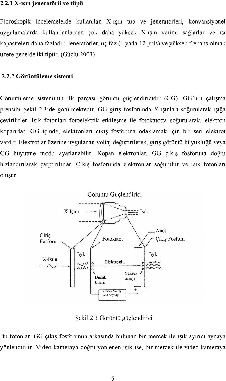 (Güçlü 2003) 2 Görüntüleme sistemi Görüntüleme sisteminin ilk parçası görüntü güçlendiricidir (GG). GG nin çalışma prensibi Şekil 3 de görülmektedir.