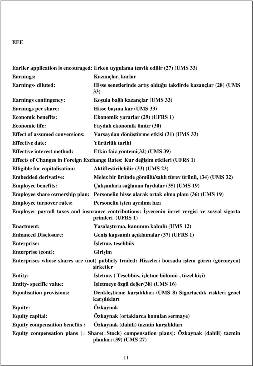 of assumed conversions: Varsayılan dönüştürme etkisi (31) (UMS 33) Effective date: Yürürlük tarihi Effective interest method: Etkin faiz yöntemi(32) (UMS 39) Effects of Changes in Foreign Exchange