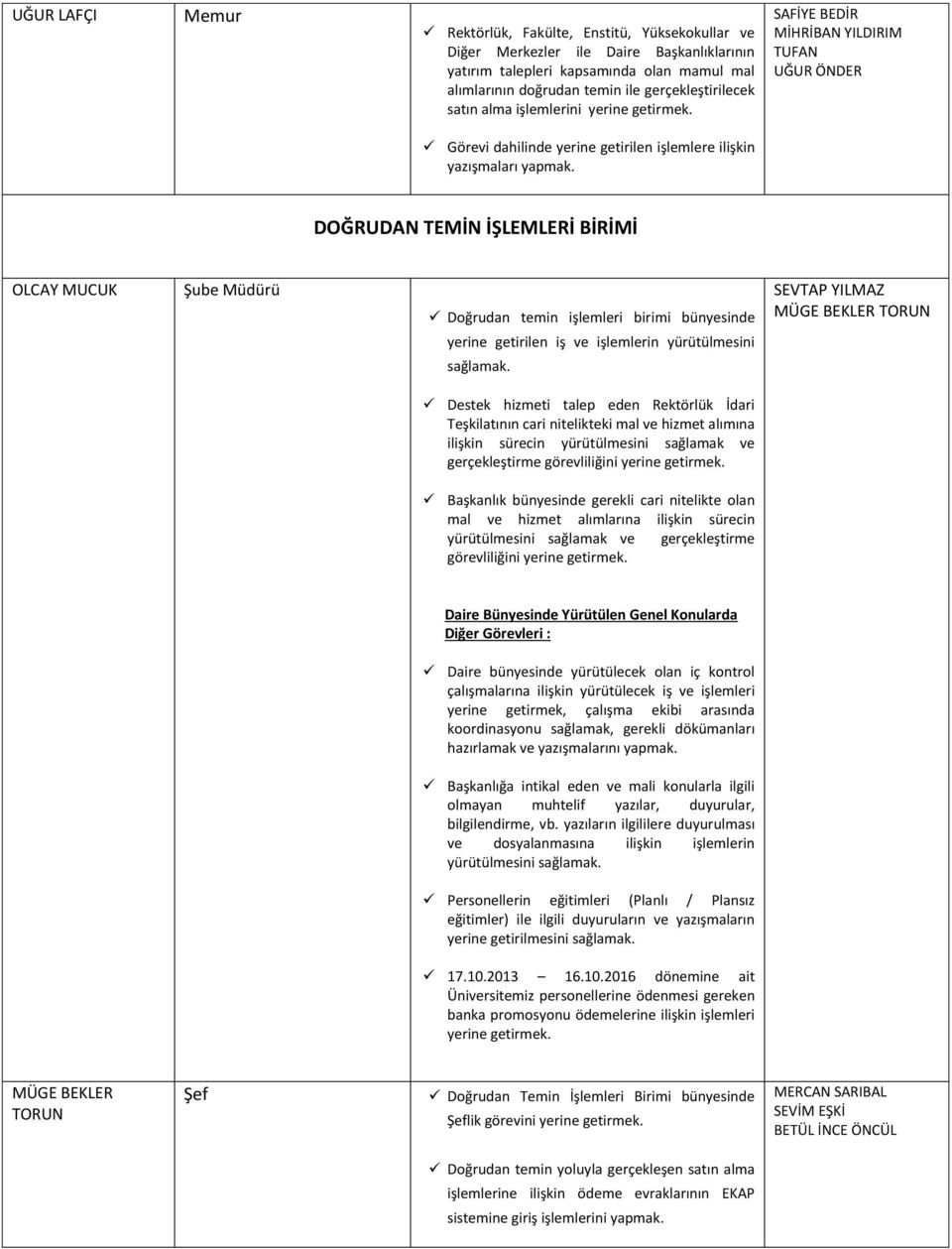 DOĞRUDAN TEMİN İŞLEMLERİ BİRİMİ OLCAY MUCUK Şube Müdürü Doğrudan temin işlemleri birimi bünyesinde yerine getirilen iş ve işlemlerin yürütülmesini sağlamak.