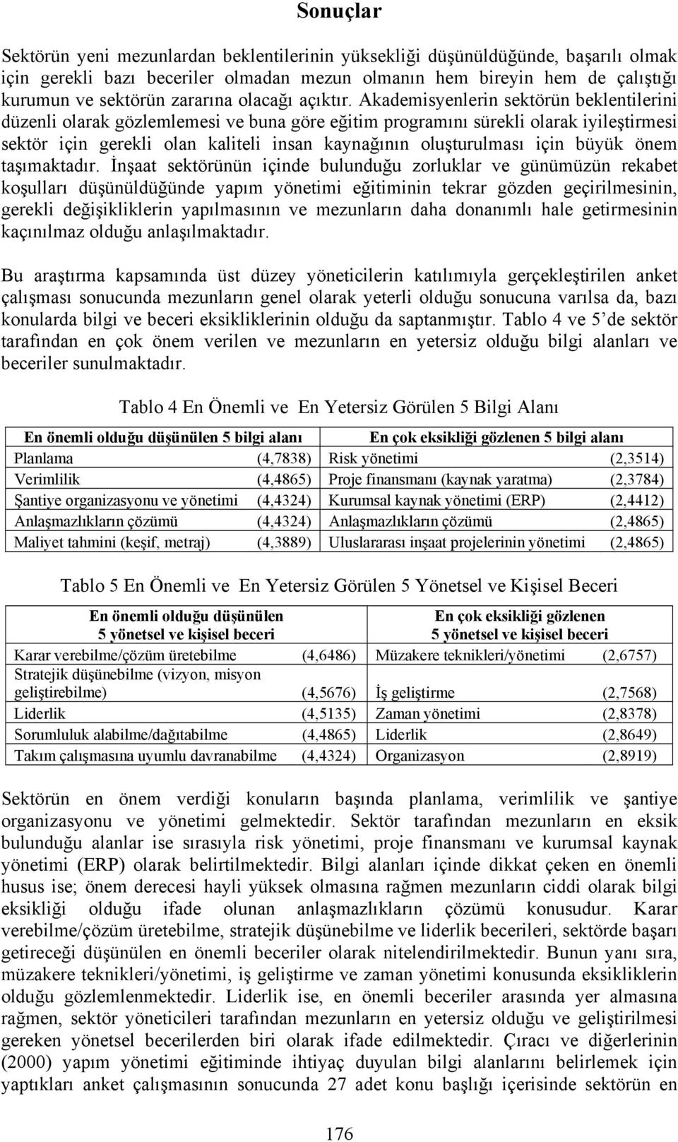 Akademisyenlerin sektörün beklentilerini düzenli olarak gözlemlemesi ve buna göre eğitim programını sürekli olarak iyileştirmesi sektör için gerekli olan kaliteli insan kaynağının oluşturulması için