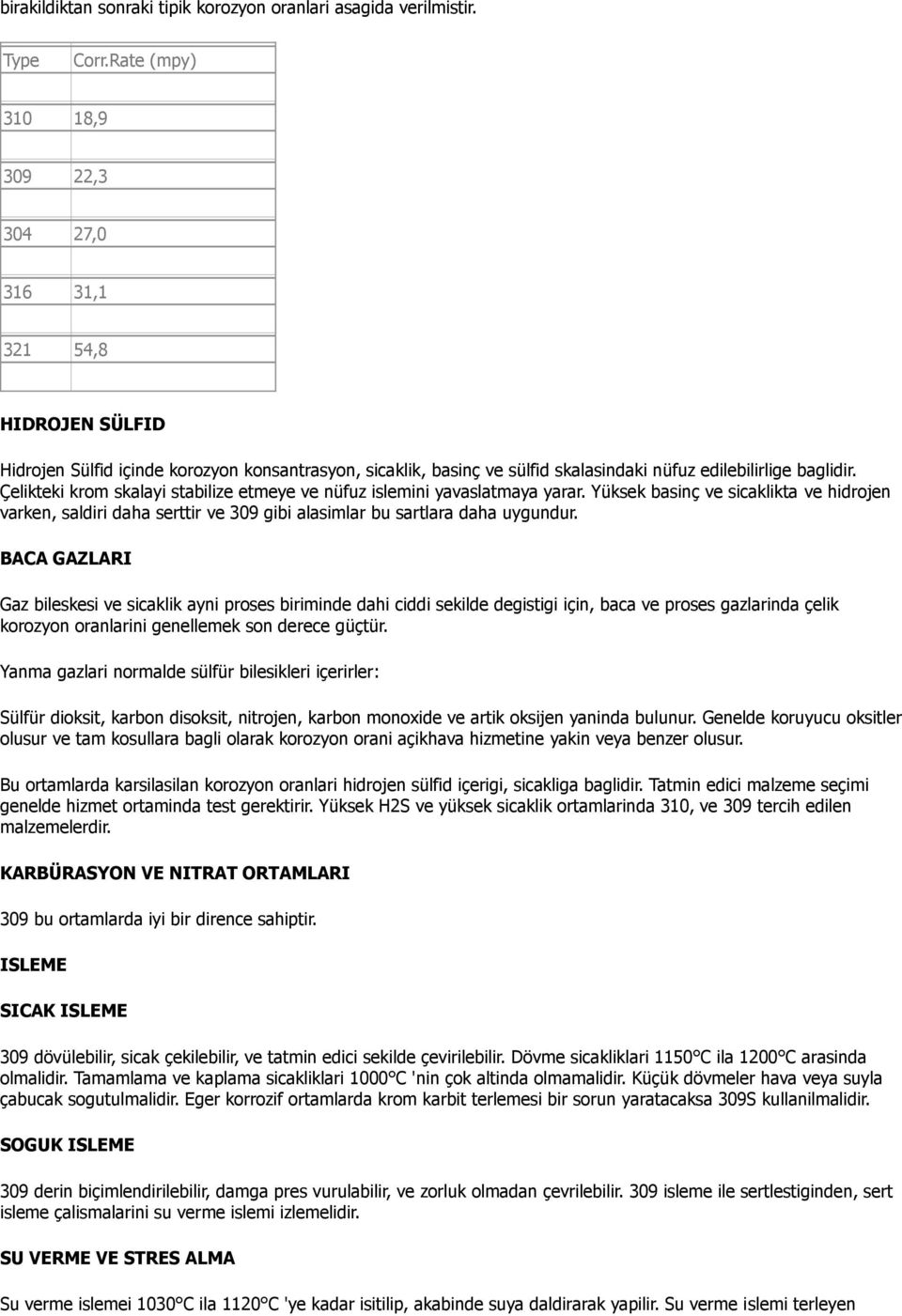 Çelikteki krom skalayi stabilize etmeye ve nüfuz islemini yavaslatmaya yarar. Yüksek basinç ve sicaklikta ve hidrojen varken, saldiri daha serttir ve 309 gibi alasimlar bu sartlara daha uygundur.