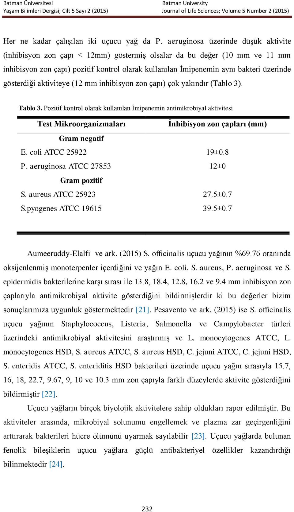 gösterdiği aktiviteye (12 mm inhibisyon zon çapı) çok yakındır (Tablo 3). Tablo 3.