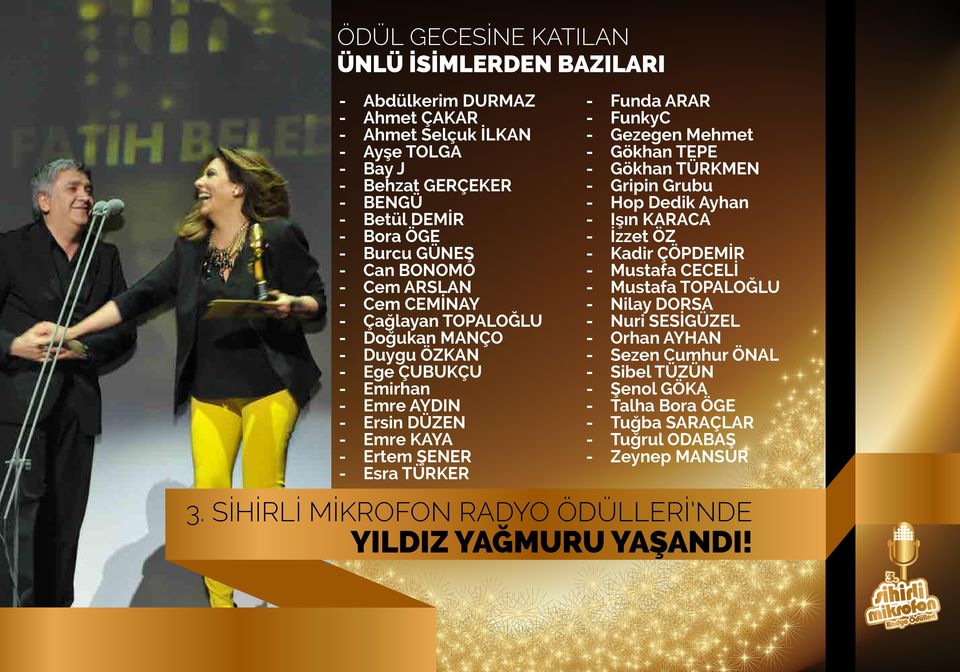 - FunkyC - Gezegen Mehmet - Gökhan TEPE - Gökhan TÜRKMEN - Gripin Grubu - Hop Dedik Ayhan - Işın KARACA - İzzet ÖZ - Kadir ÇÖPDEMİR - Mustafa CECELİ - Mustafa TOPALOĞLU - Nilay DORSA - Nuri