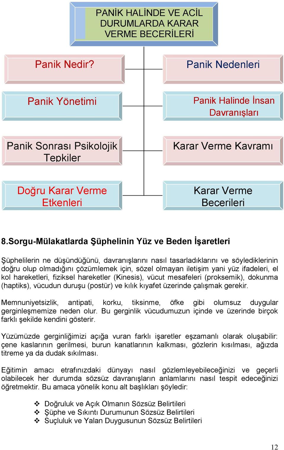 Sorgu-Mülakatlarda Şüphelinin Yüz ve Beden İşaretleri Şüphelilerin ne düşündüğünü, davranışlarını nasıl tasarladıklarını ve söylediklerinin doğru olup olmadığını çözümlemek için, sözel olmayan