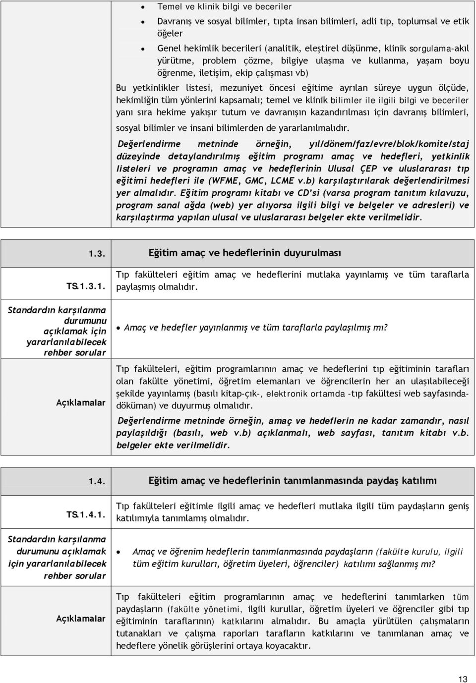 yönlerini kapsamalı; temel ve klinik bilimler ile ilgili bilgi ve beceriler yanı sıra hekime yakışır tutum ve davranışın kazandırılması için davranış bilimleri, sosyal bilimler ve insani bilimlerden