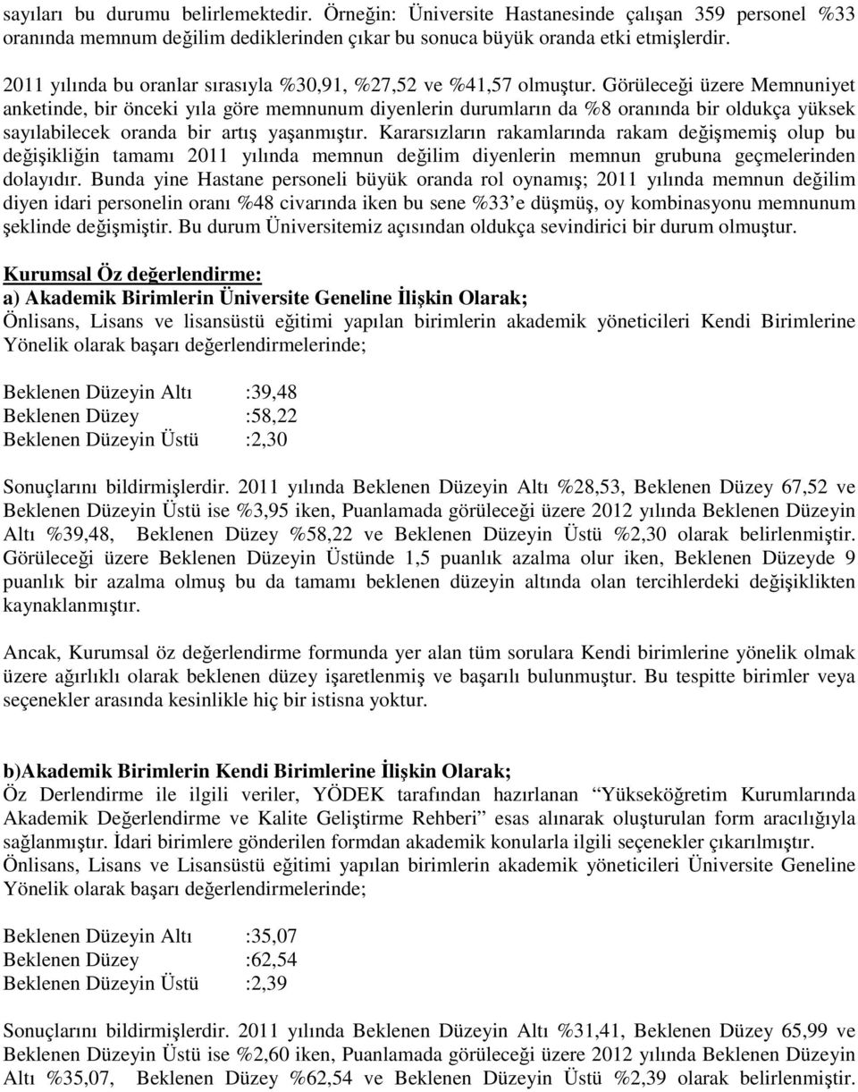 Görüleceği üzere Memnuniyet anketinde, bir önceki yıla göre memnunum diyenlerin durumların da %8 oranında bir oldukça yüksek sayılabilecek oranda bir artış yaşanmıştır.