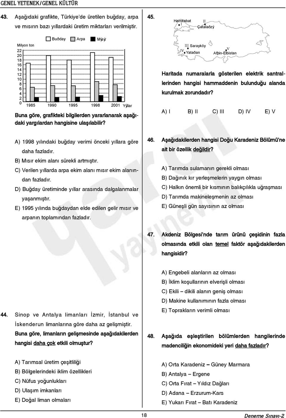 ulaþýlabilir? III Sarayköy V IV Yataðan Afþin-Elbistan Haritada numaralarla gösterilen elektrik santrallerinden hangisi hammaddenin bulunduðu alanda kurulmak zorundadýr?