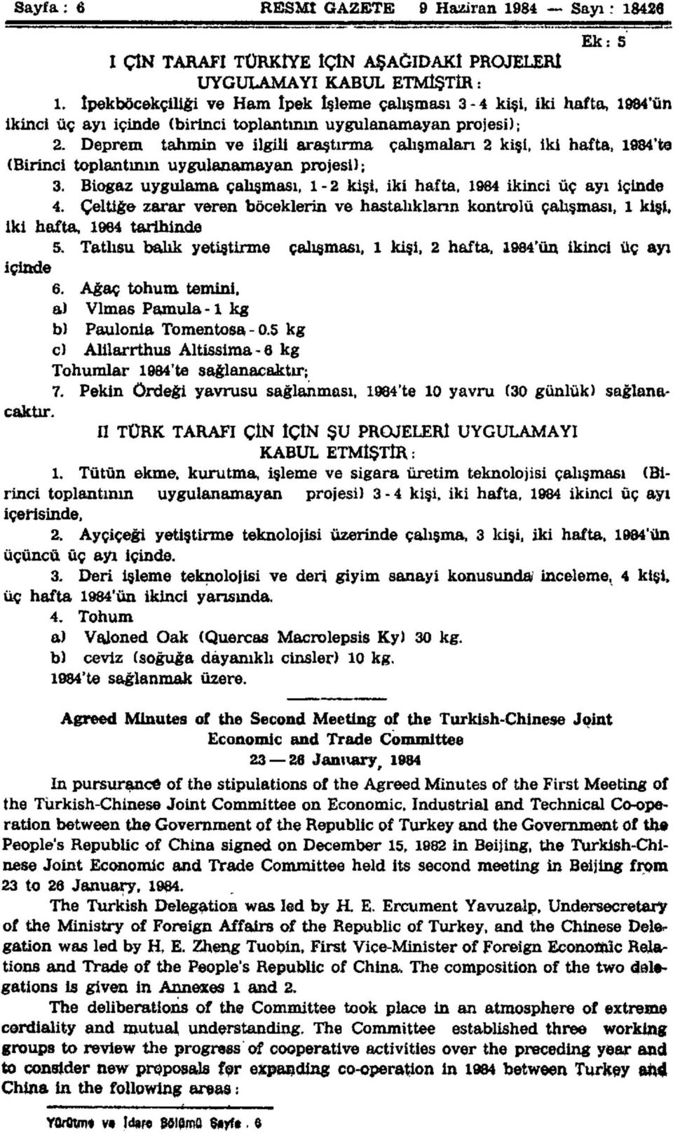 Deprem tahmin ve ilgili araştırma çalışmaları 2 kişi, iki hafta, 1984'te (Birinci tplantının uygulanamayan prjesi); 3. Bigaz uygulama çalışması, 1-2 kişi, iki hafta, 1984 ikinci üç ayı içinde 4.