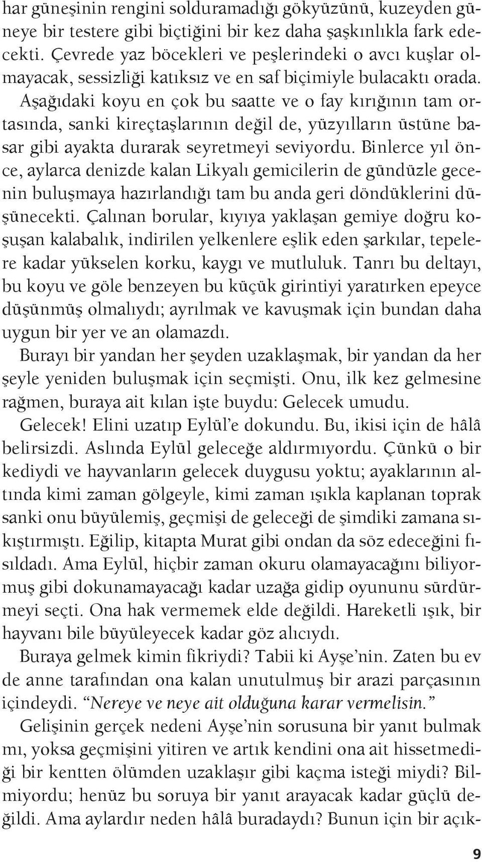 Aşağıdaki koyu en çok bu saatte ve o fay kırığının tam ortasında, sanki kireçtaşlarının değil de, yüzyılların üstüne basar gibi ayakta durarak seyretmeyi seviyordu.