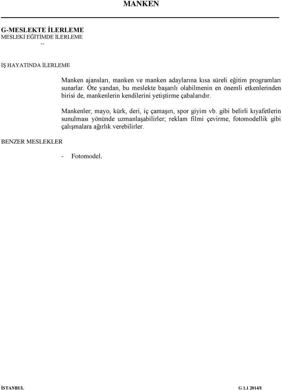 Öte yandan, bu meslekte başarılı olabilmenin en önemli etkenlerinden birisi de, mankenlerin kendilerini yetiştirme çabalarıdır.