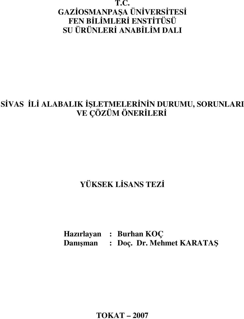 DURUMU, SORUNLARI VE ÇÖZÜM ÖNERİLERİ YÜKSEK LİSANS TEZİ