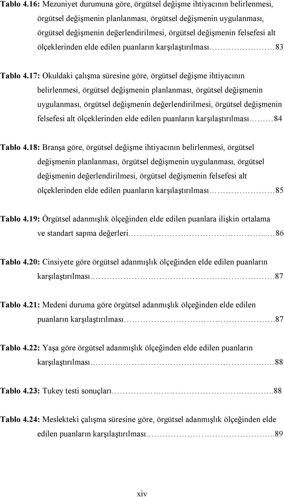 felsefesi alt ölçeklerinden elde edilen puanların karşılaştırılması 83 17: Okuldaki çalışma süresine göre, örgütsel değişme ihtiyacının belirlenmesi, örgütsel değişmenin planlanması, örgütsel