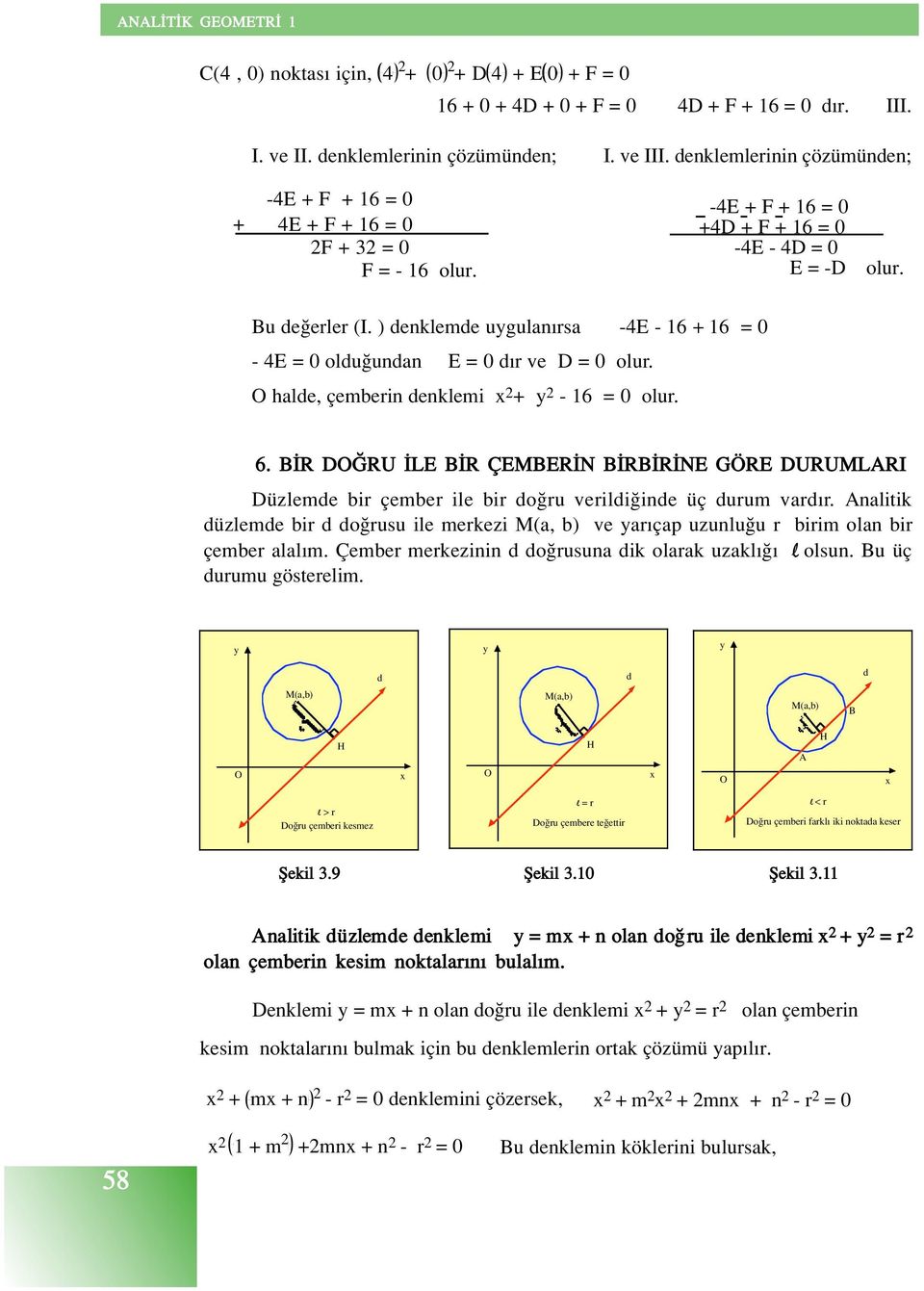 - F - 16 16 = olur. - olur. 16 F = olur. - 16 olur. -4E + F + 16 = 0 +4D + F + 16 = 0-4E - 4D = 0 E = -D olur. Bu de erler (I.